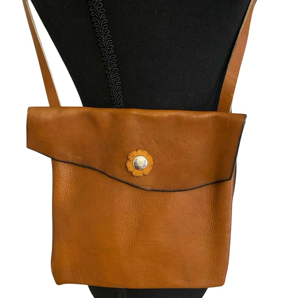 Vintage soft Leather Crossbody Unisex Festival Bag Handmade flower accents‎